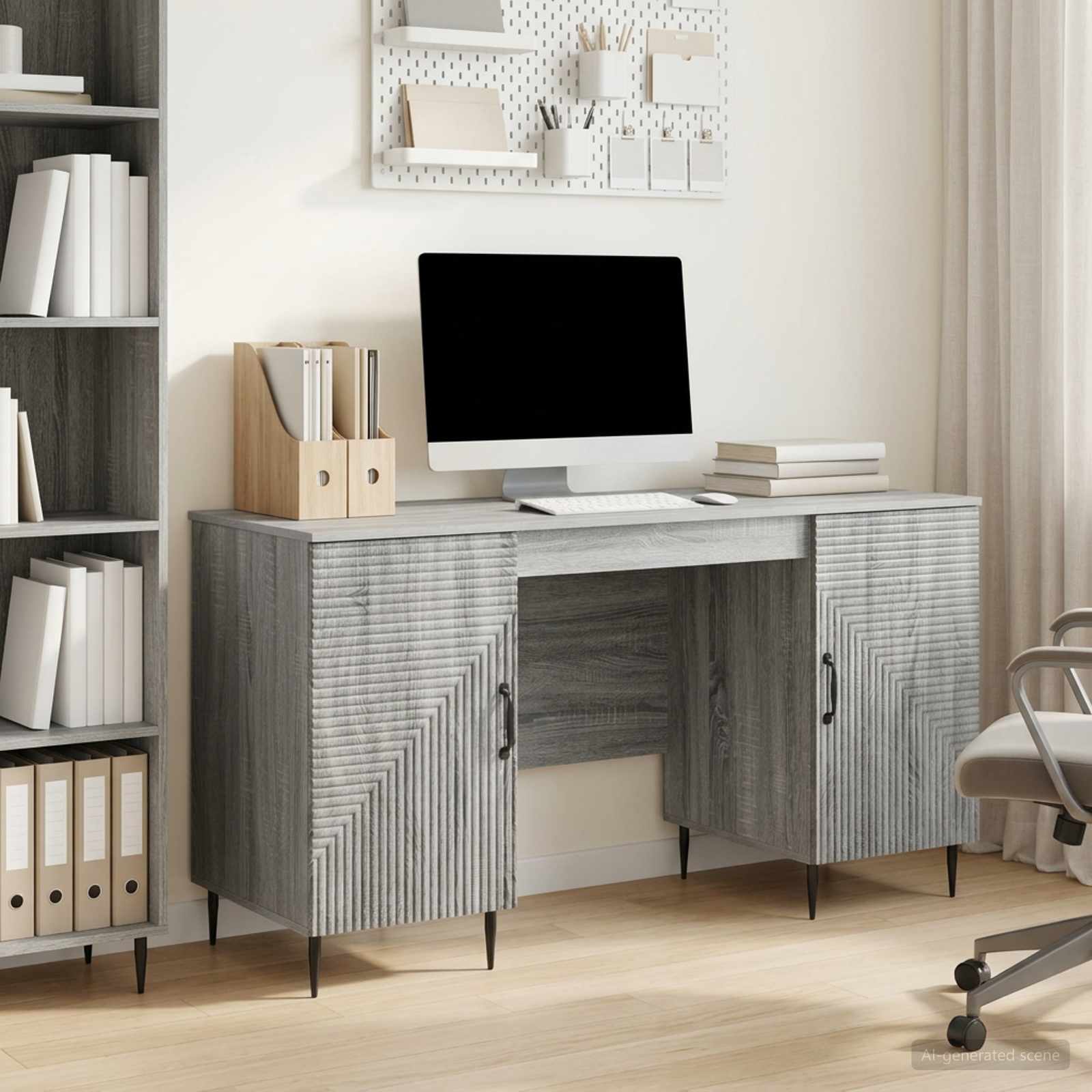 Stol s policom Siva sonoma 142,5 x 50 x 75 cm Konstruirano drvo