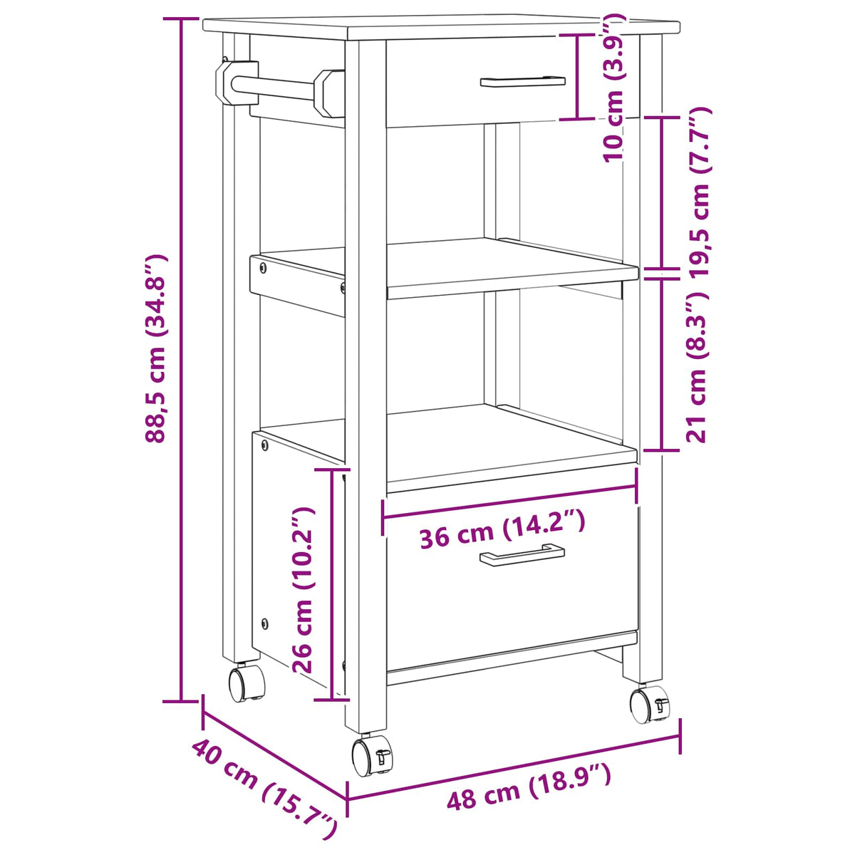 Kuhinjski kolica MONZA Crna 48 x 40 x 88,5 cm