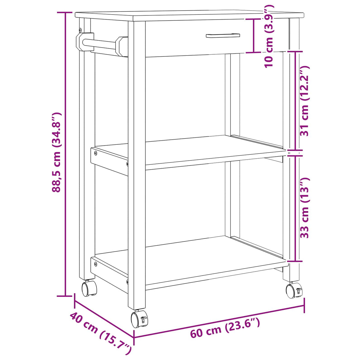 Kuhinjski kolica MONZA Crna 60 x 40 x 88,5 cm