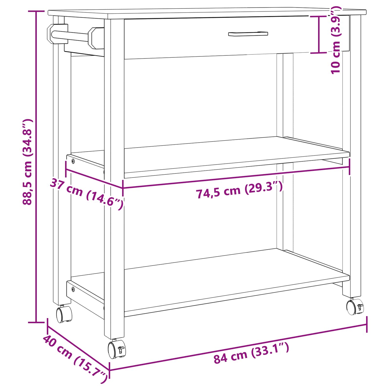 Kuhinjski kolica MONZA Crna 84 x 40 x 88,5 cm