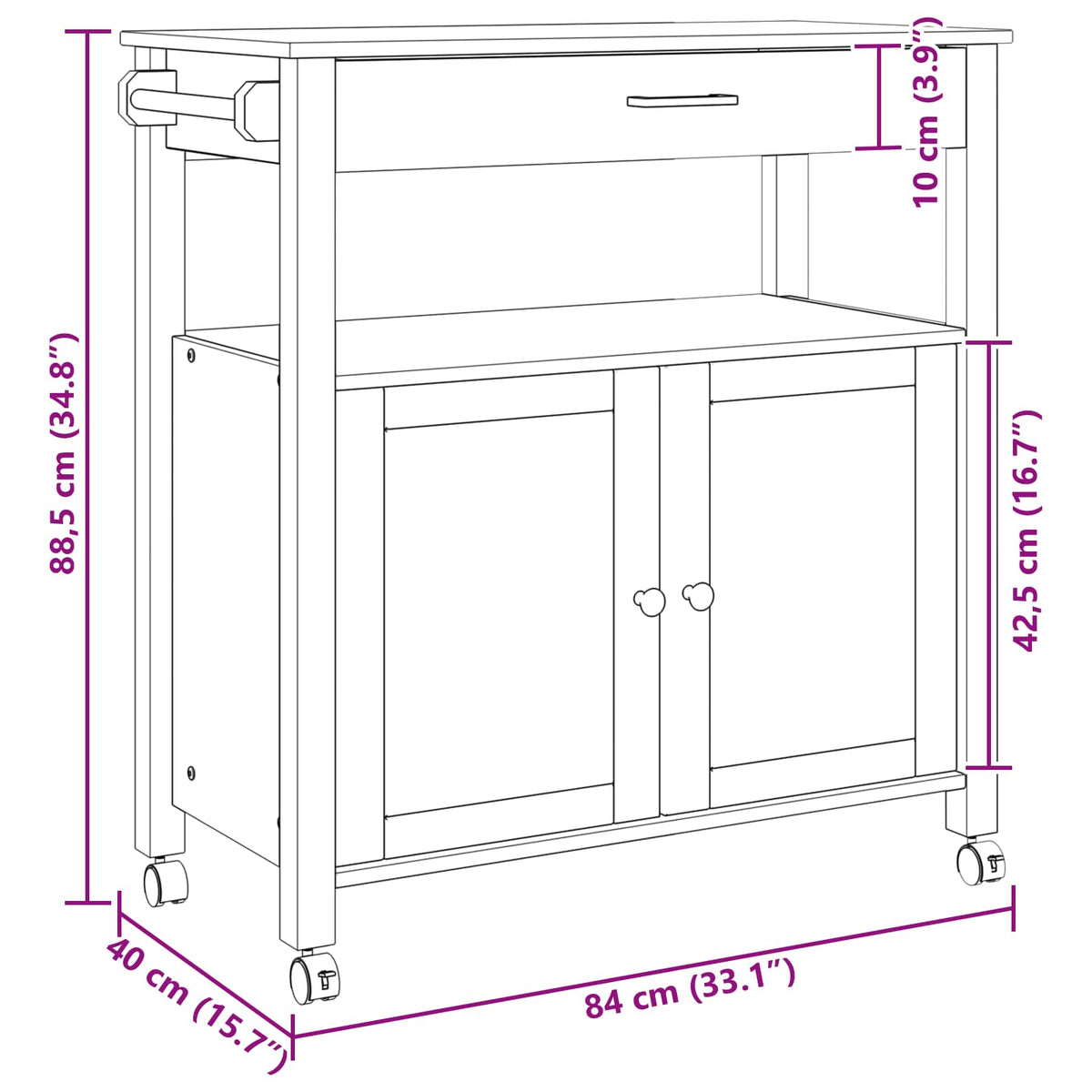 Kuhinjski kolica MONZA Crna 84 x 40 x 88,5 cm