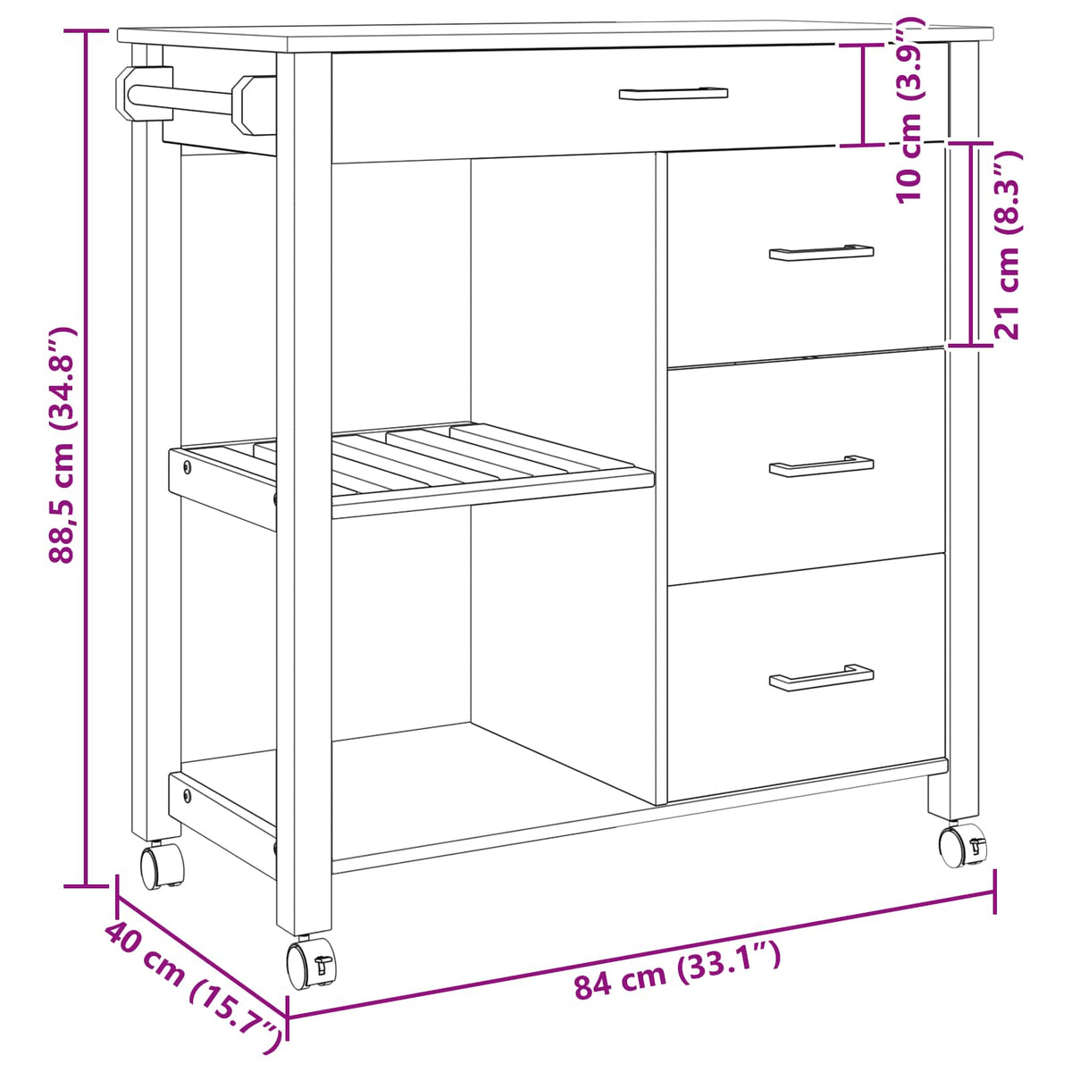 Kuhinjski kolica MONZA Crna 84 x 40 x 88,5 cm
