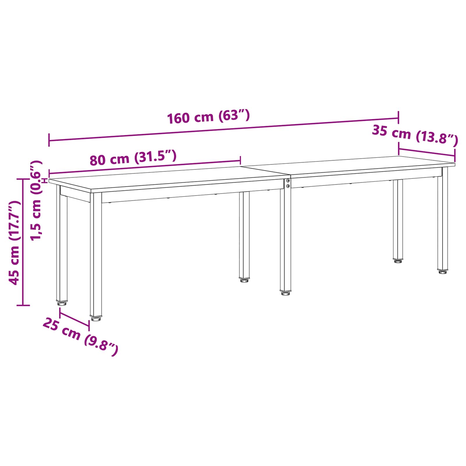 klupa Bijelo 160 x 35 x 45 cm Čvrsto borovo drvo