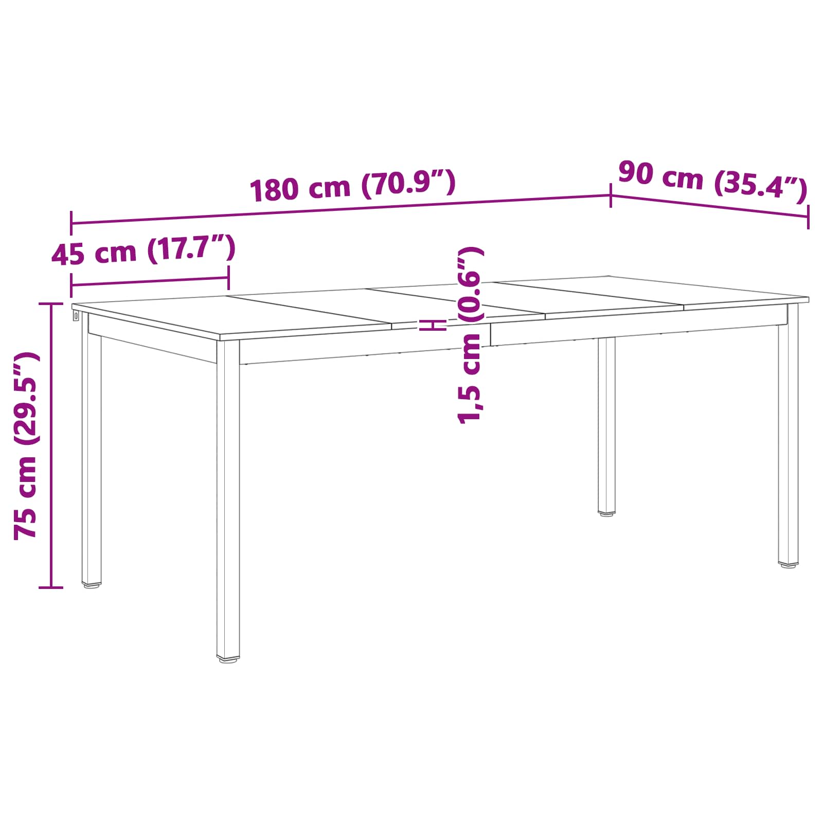 Stol za objedovanje Bijelo 180 x 90 x 75 cm Čvrsto borovo drvo