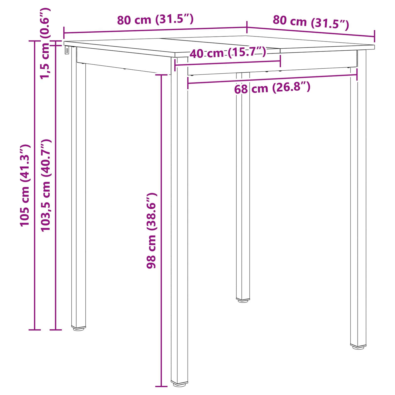 Stol za bar Prirodna 80 x 80 x 105 cm Čvrsto borovo drvo