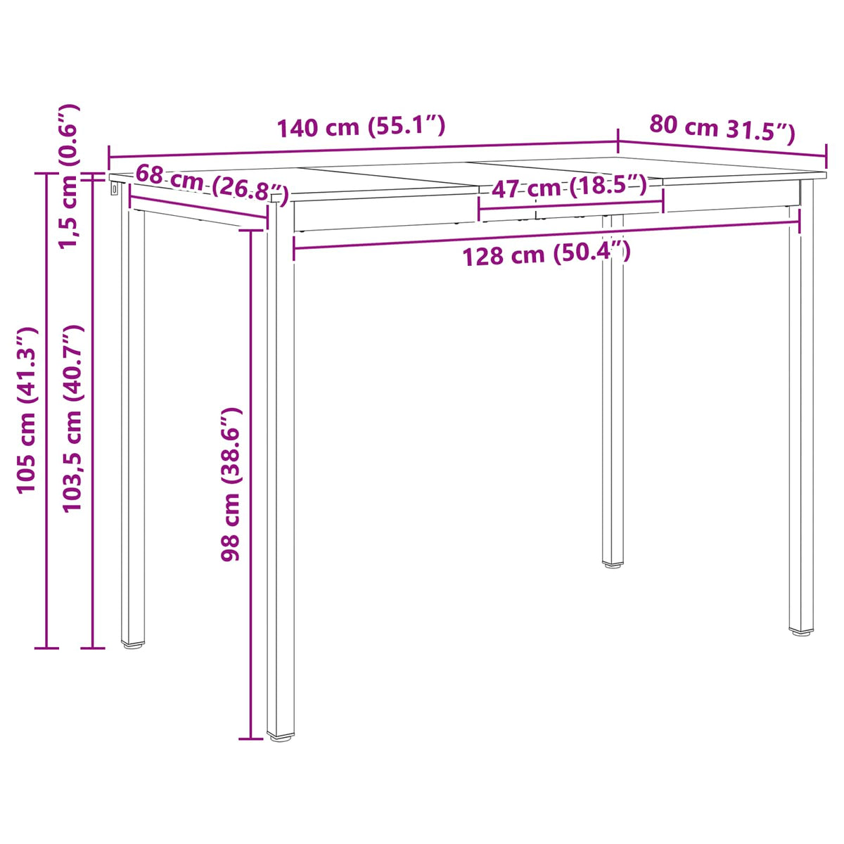 Stol za bar Prirodna 140 x 80 x 105 cm Čvrsto borovo drvo