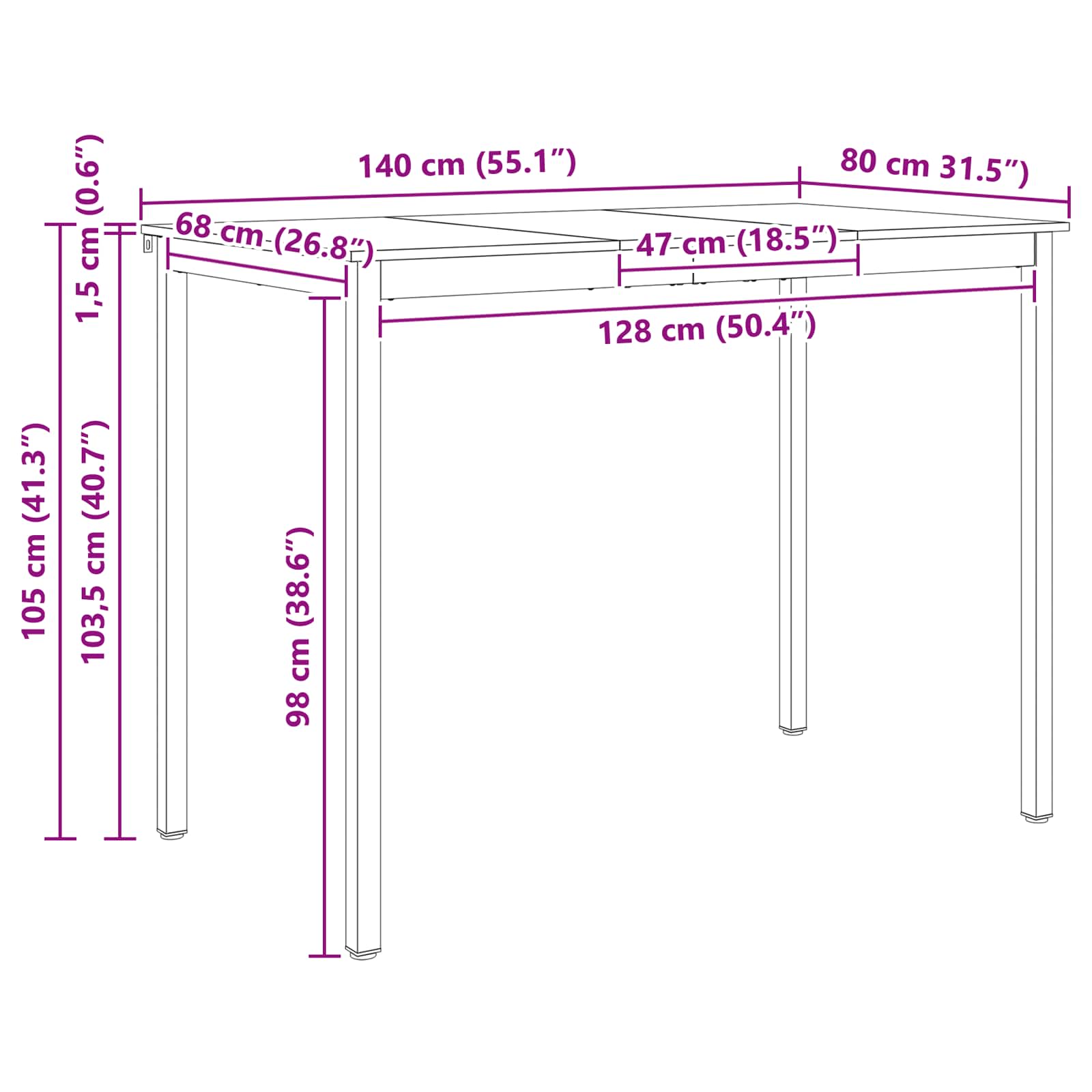 Stol za bar Bijelo 140 x 80 x 105 cm Čvrsto borovo drvo
