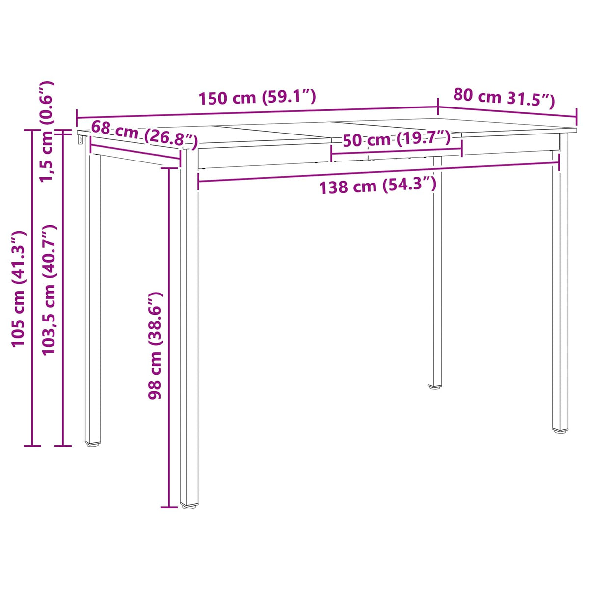 Stol za bar Prirodna 150 x 80 x 105 cm Čvrsto borovo drvo