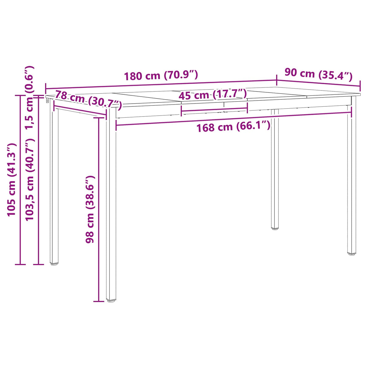 Stol za bar Bijelo 180 x 90 x 105 cm Čvrsto borovo drvo