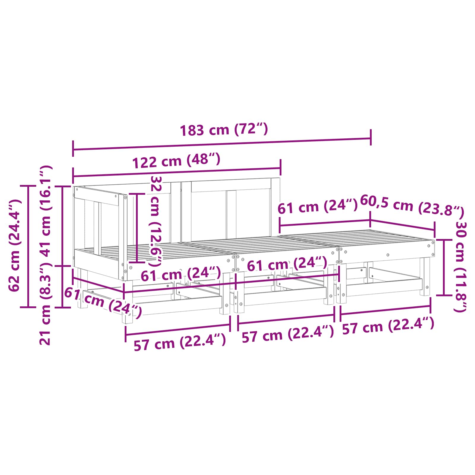 Sekcionalna sofa Vosak Smeđa 183 x 61 x 62 cm Masivna borovina