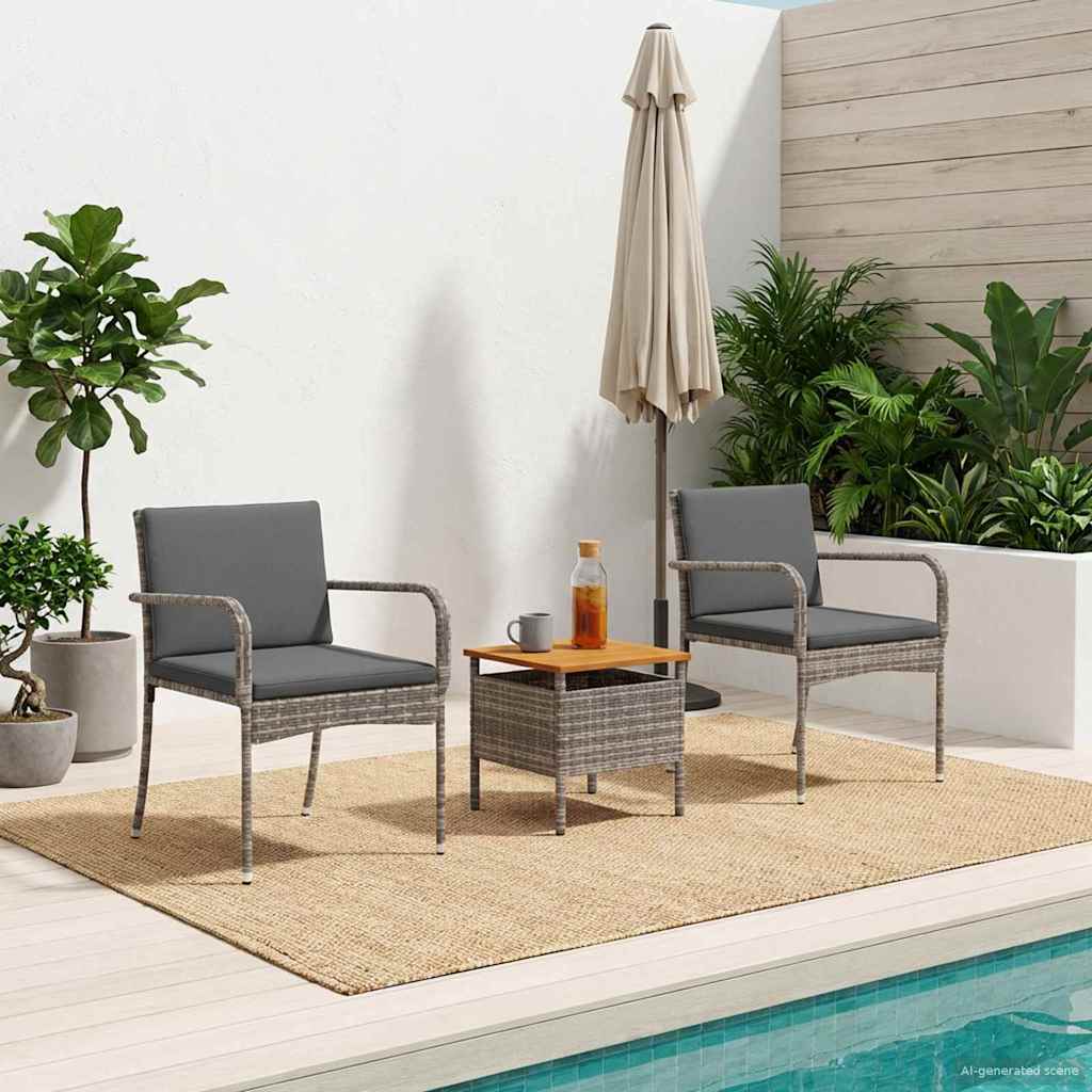 Bistro set za vrt s jastukom 3 pcs Sivi poliratan