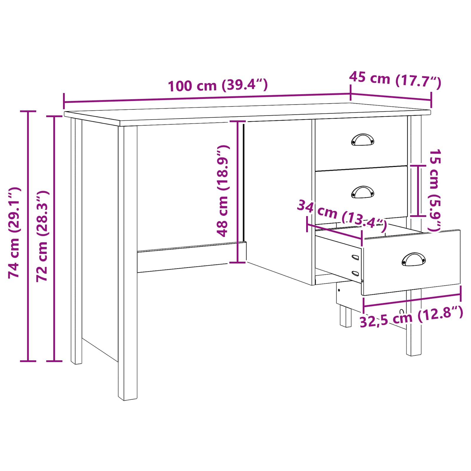 Stol s ladicama s ladicama HILL Medeno smeđa 100 x 45 x 74 cm