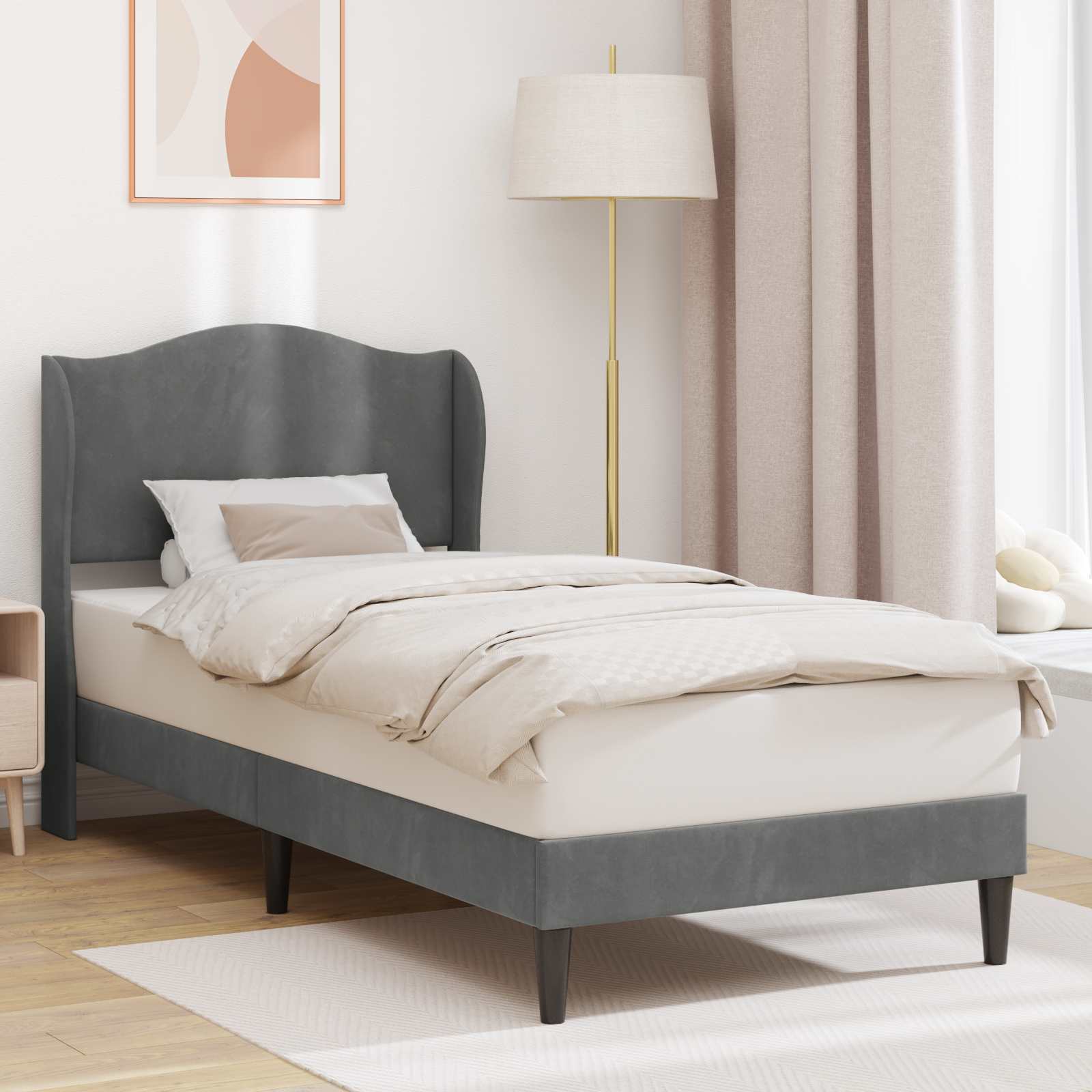 Krevetna konstrukcija s uzglavljem Tamnosiva 90 x 190 cm Baršun