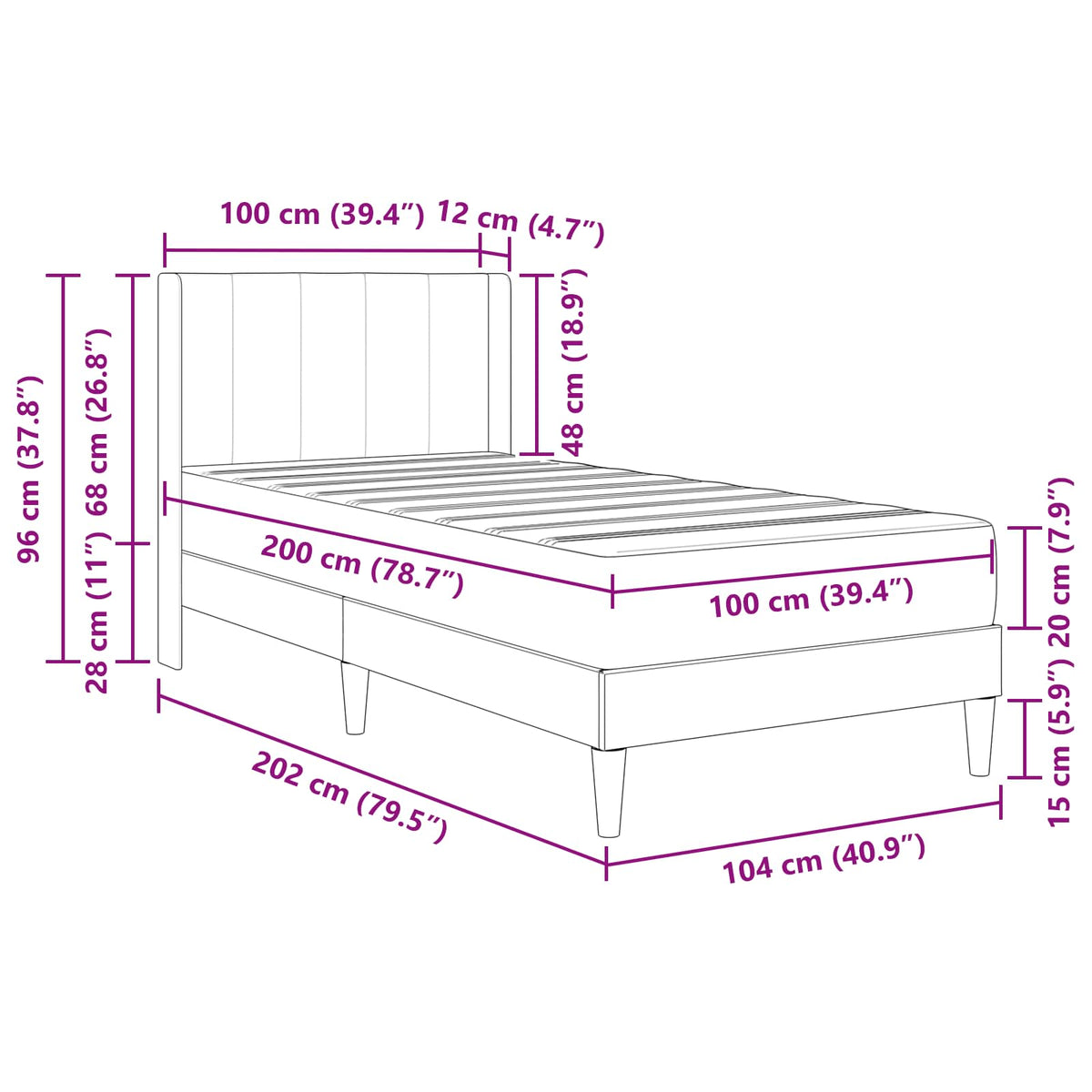 Okvir kreveta s madracem Svjetlosiva 100 x 200 cm Baršun