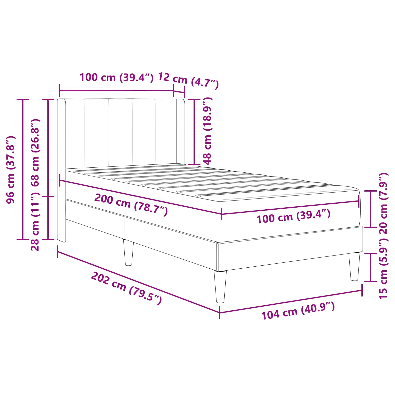 Okvir kreveta s madracem Svjetlosiva 100 x 200 cm Baršun