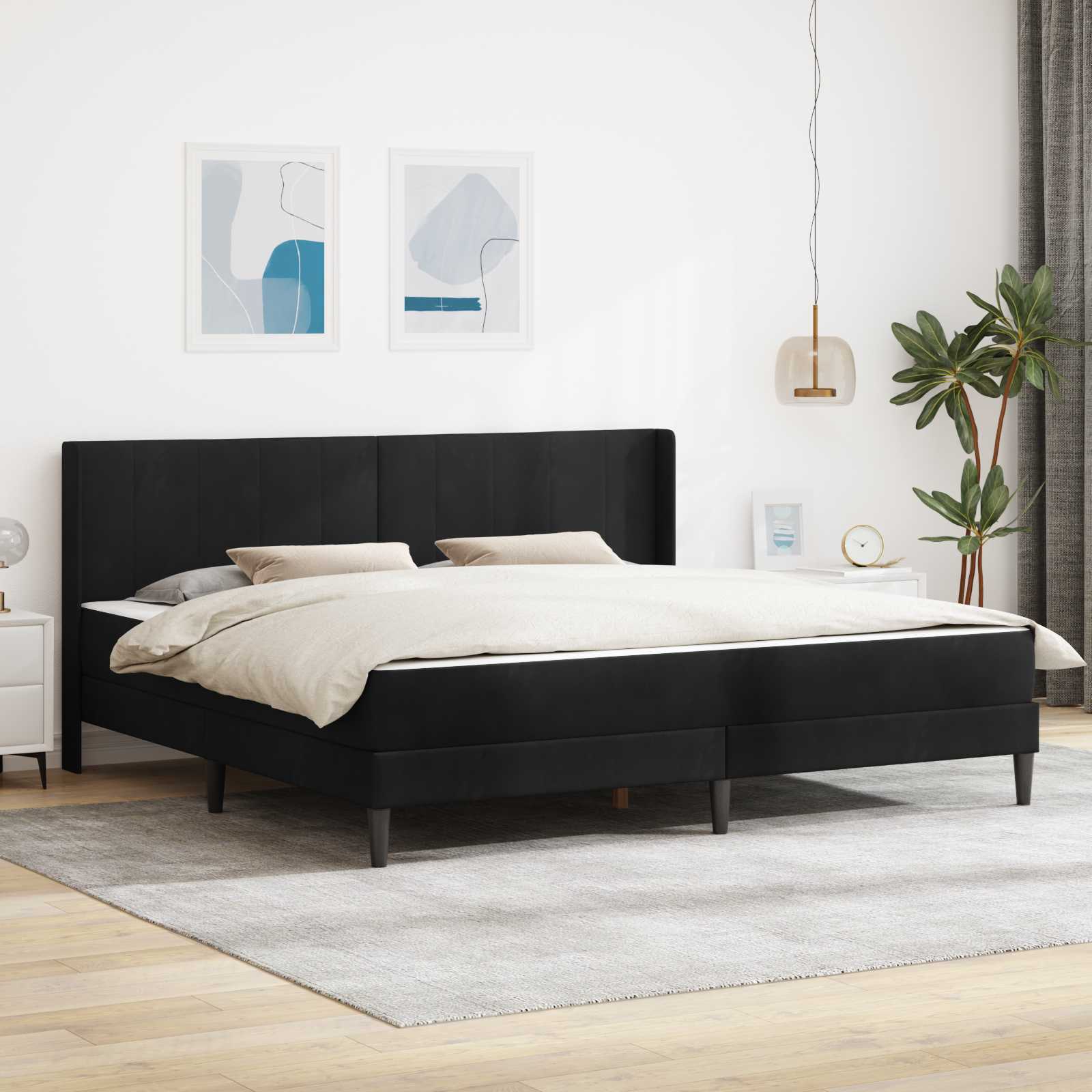 Okvir kreveta s madracem s uzglavljem Crna 200 x 200 cm Baršun