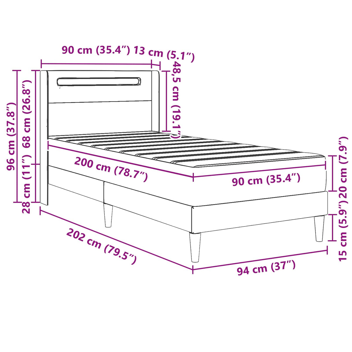 Okvir kreveta s madracem Crna 90 x 200 cm Umjetna koža