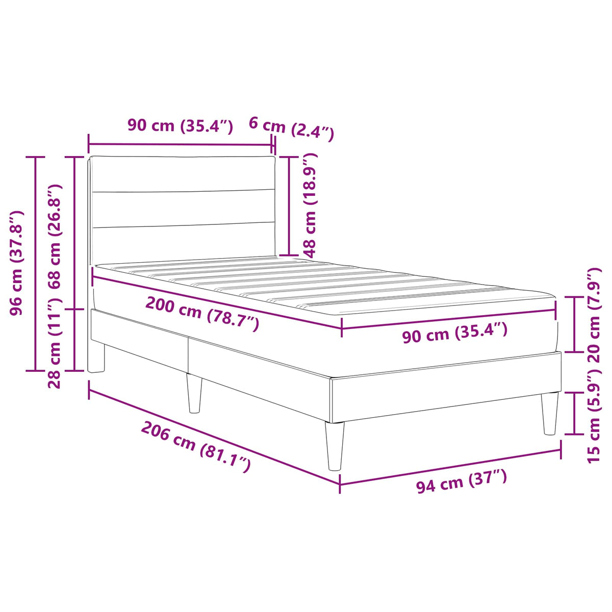 Krevetna konstrukcija Crna 90 x 200 cm Poliester