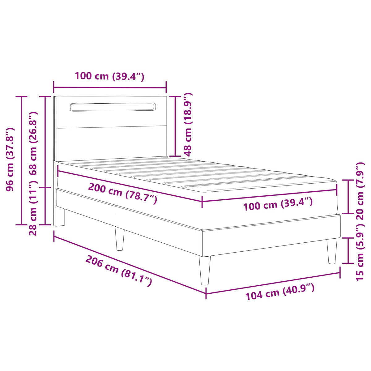 Krevetna konstrukcija Crna 100 x 200 cm Umjetna koža