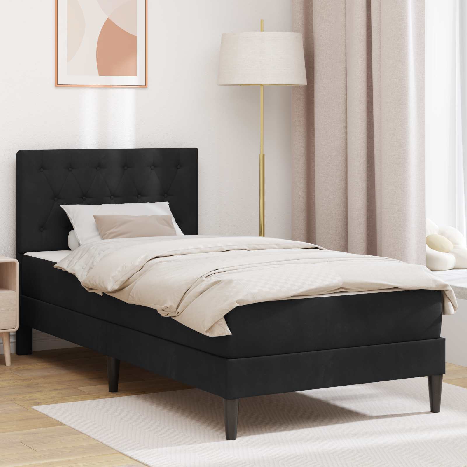 Okvir kreveta s madracem s uzglavljem Crna 100 x 200 cm Baršun
