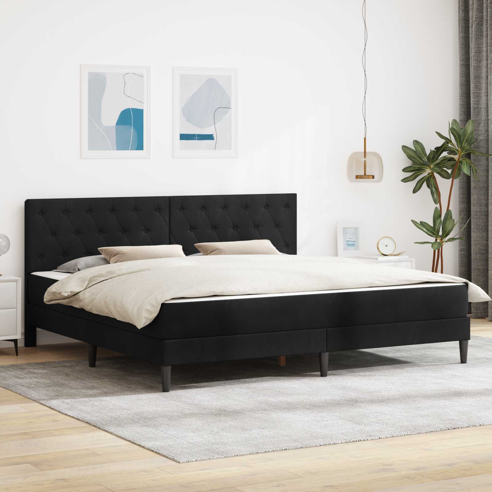 Okvir kreveta s madracem s uzglavljem Crna 180 x 200 cm Baršun