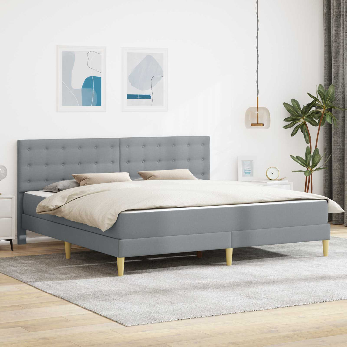 Okvir kreveta s madracem Svijetlo siva 180 x 200 cm tkanina