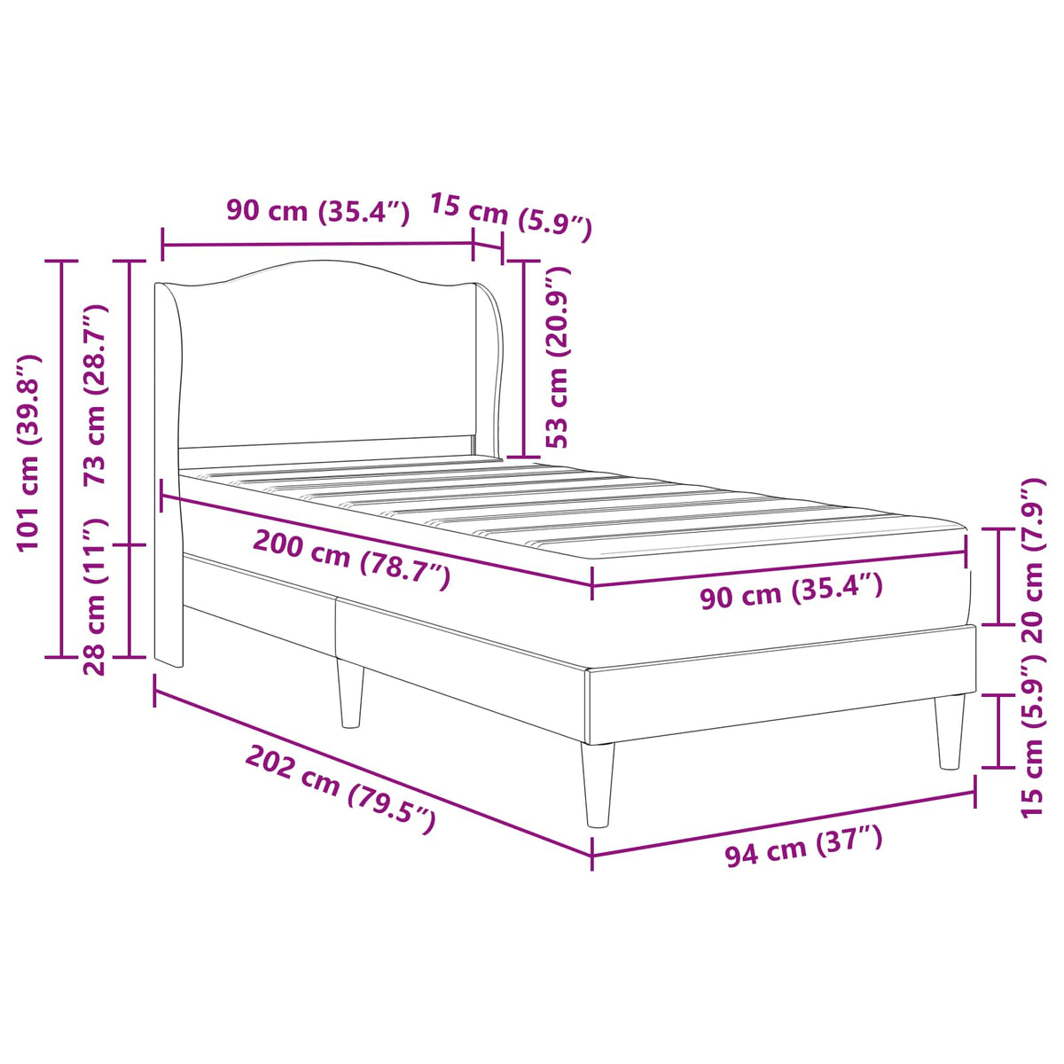 Krevetna konstrukcija Crna 90 x 200 cm Umjetna koža