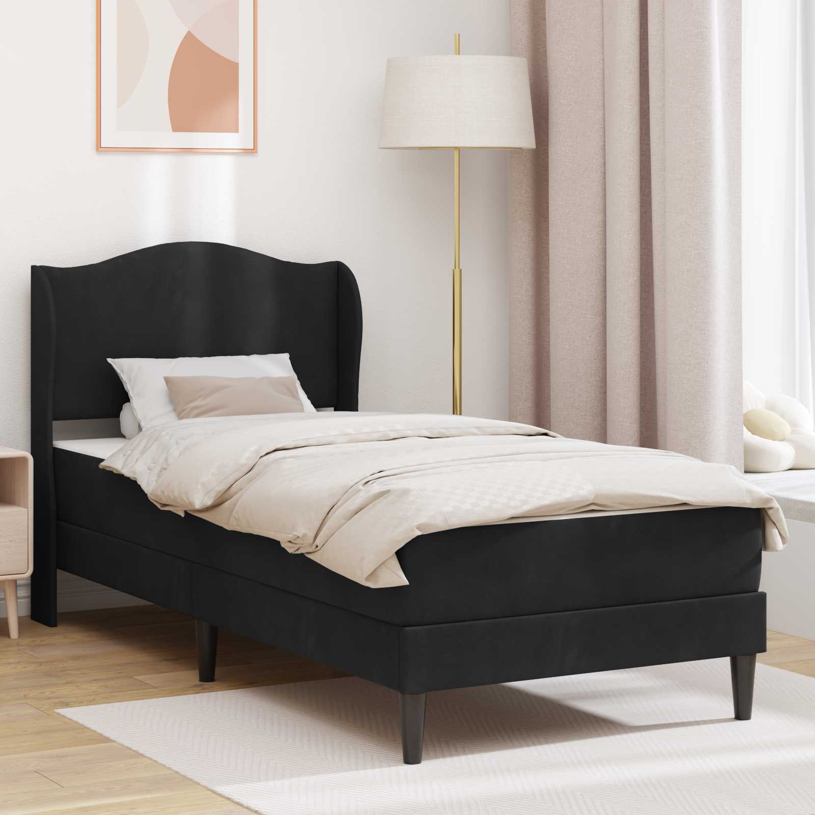 Krevetna konstrukcija s uzglavljem Crna 90 x 200 cm Baršun