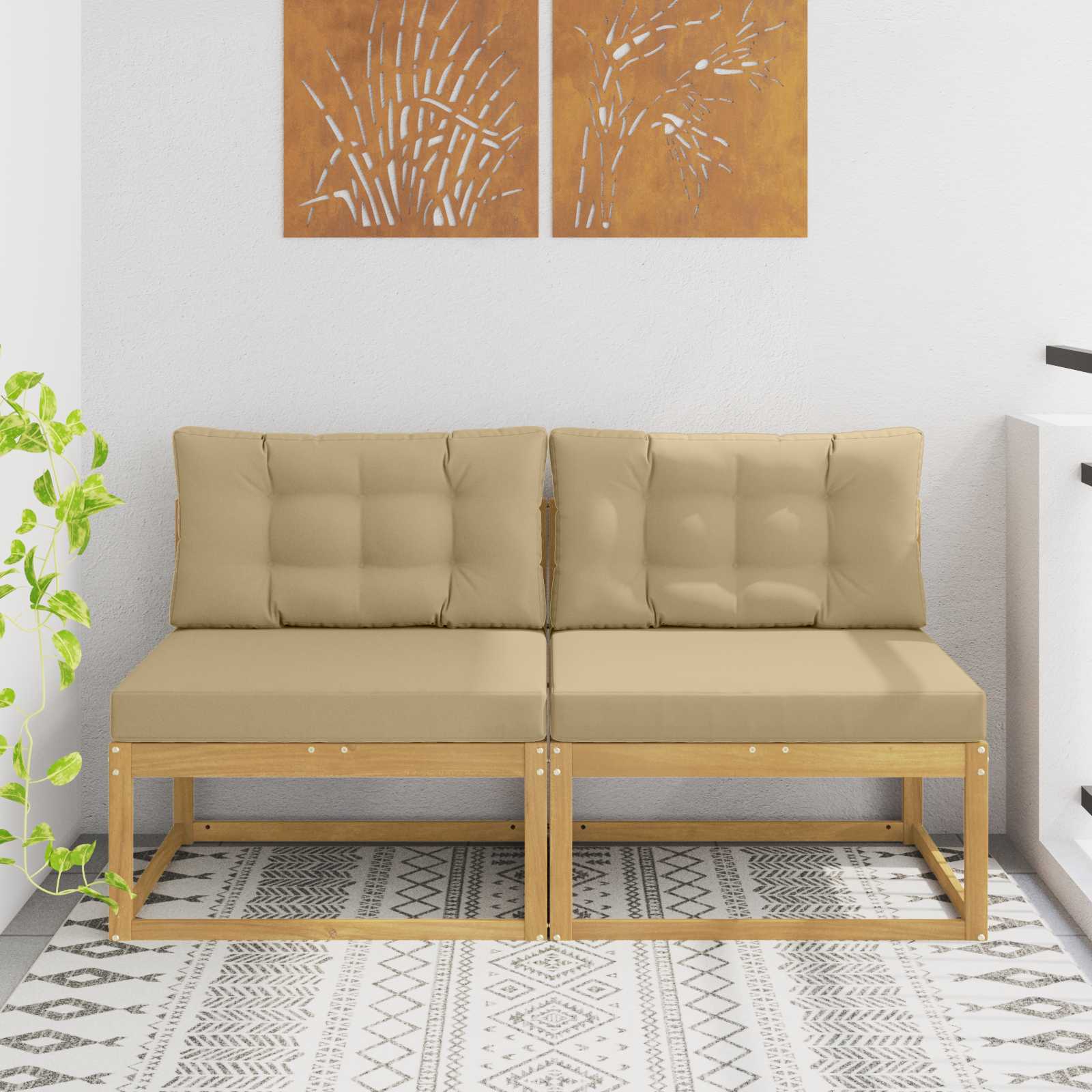 2 Komad Srednja sofa za van Poliester Bijela