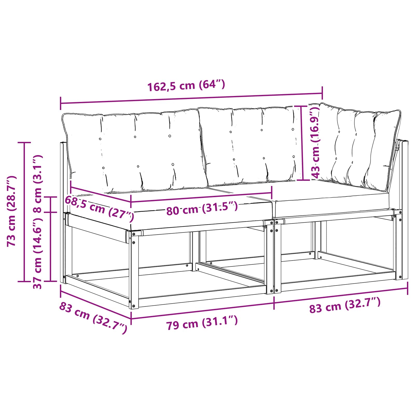 Sekcionalna sofa s jastukom Bijela 162,5 x 83 x 73 cm