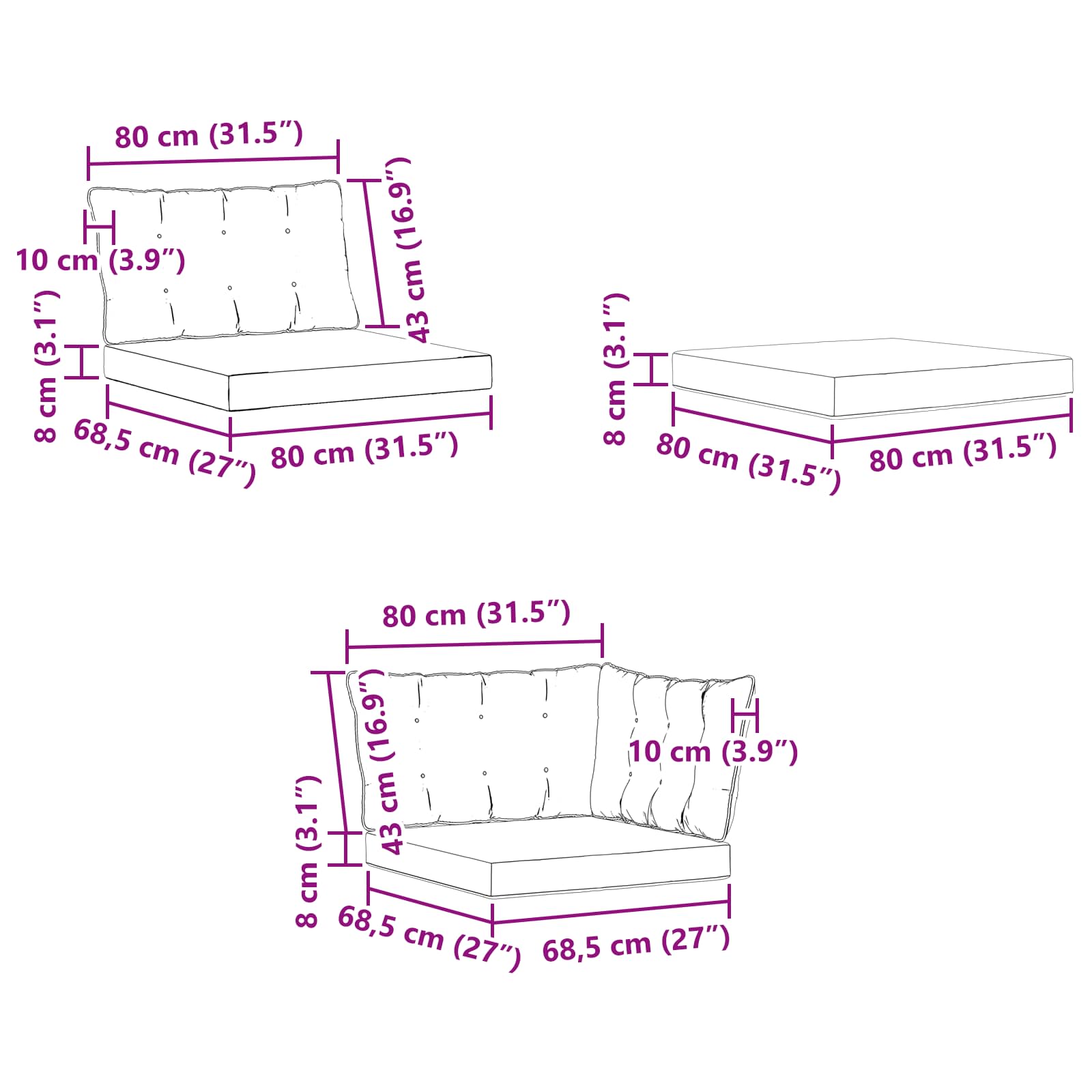 Sekcionalna sofa s jastukom Bijela 241,5 x 83 x 73 cm