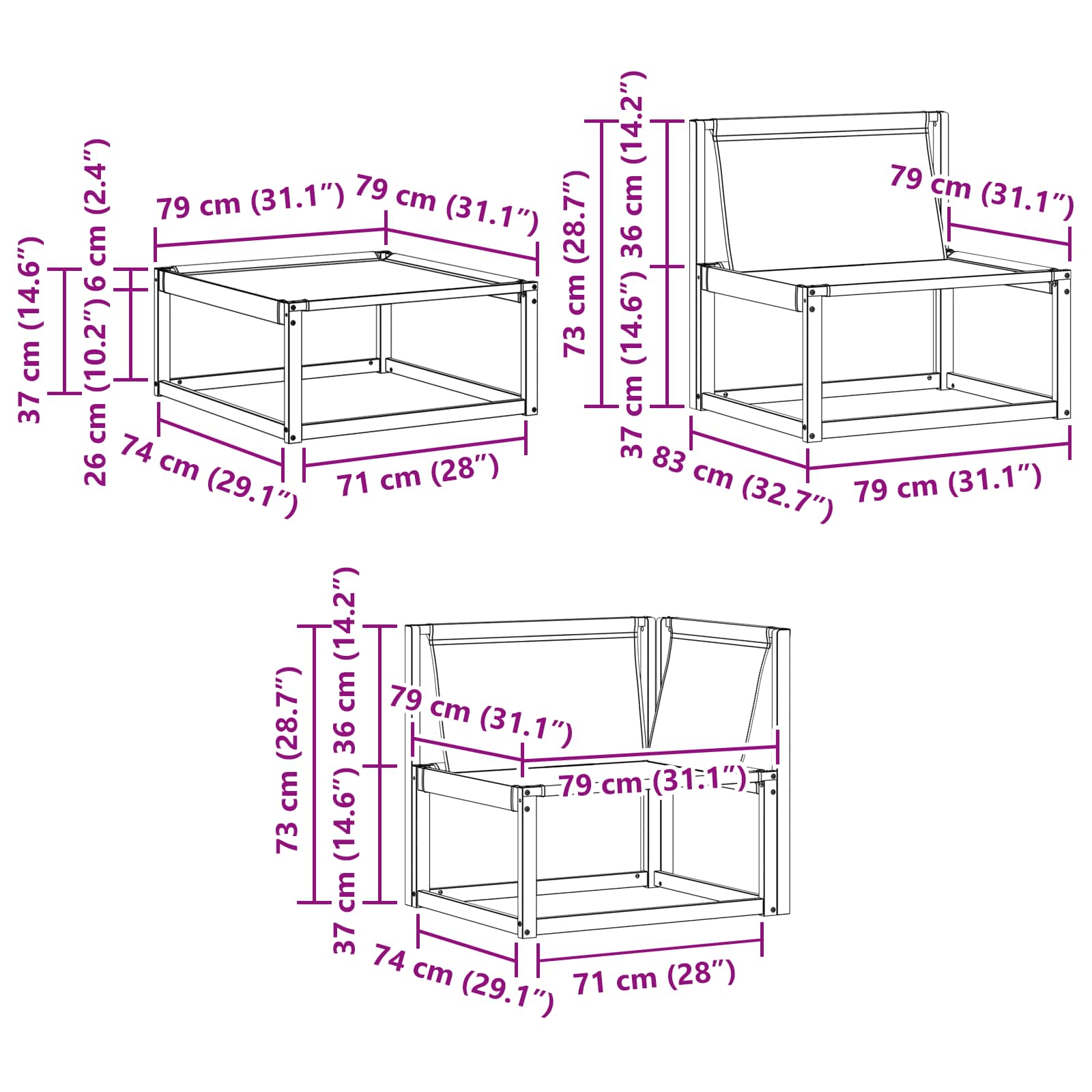 Set vanjskih sofa Bijela i svjetlosiva 241,5 x 83 x 73 cm