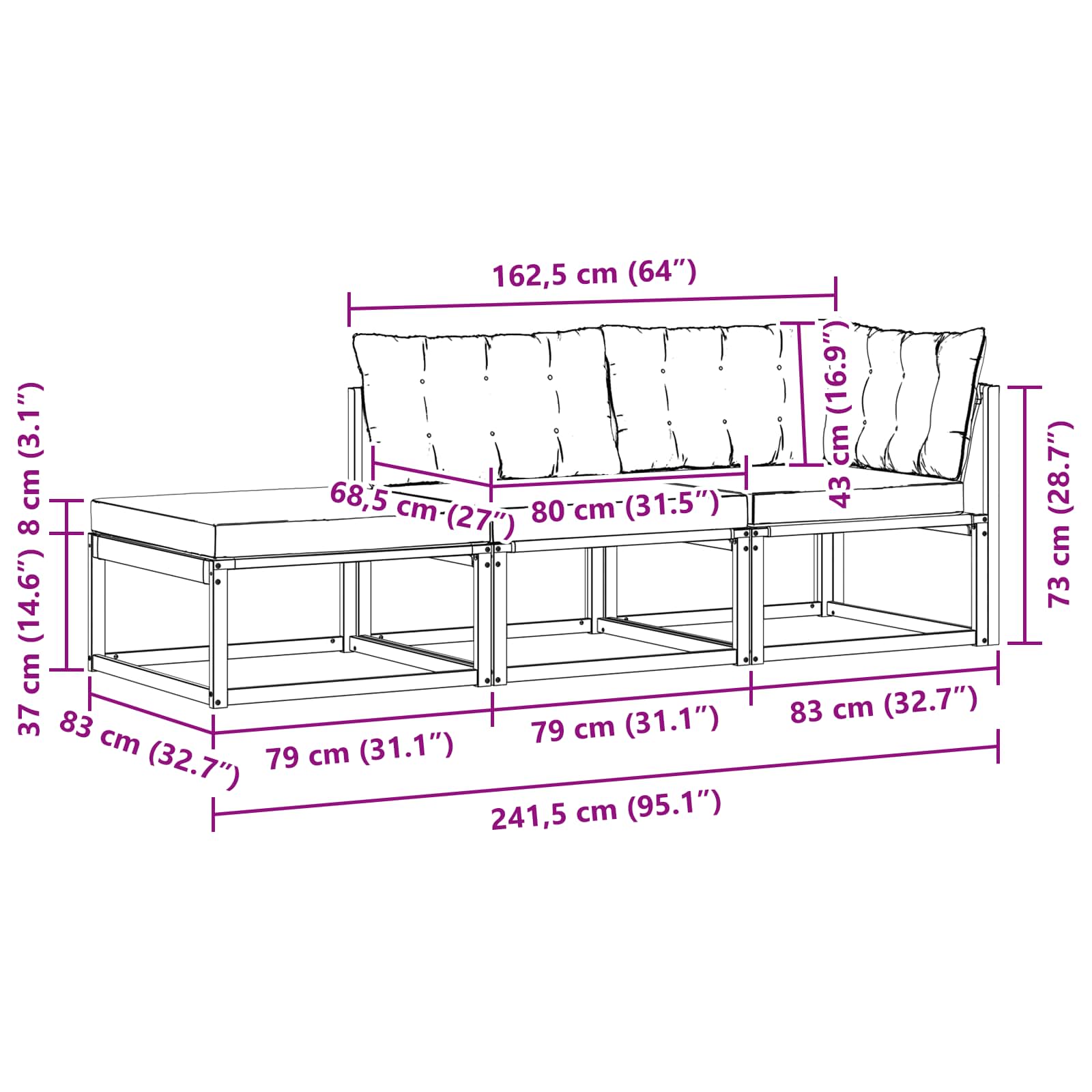Sekcionalna sofa s jastukom Bijela 241,5 x 83 x 73 cm