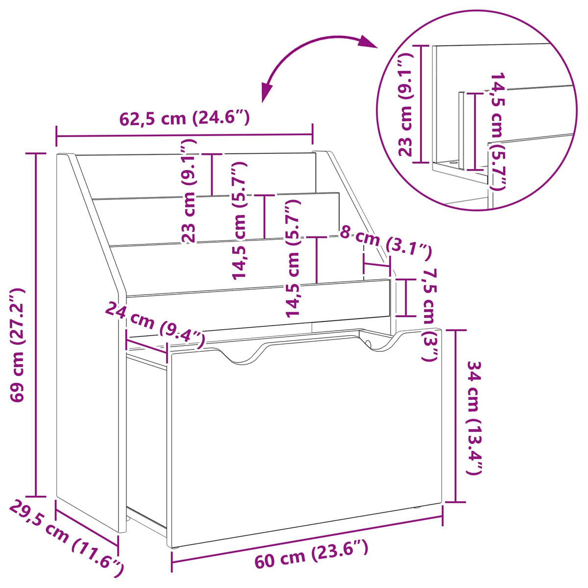 Polica za knjige za djecu Sonoma hrast 60 x 29,5 x 69 cm