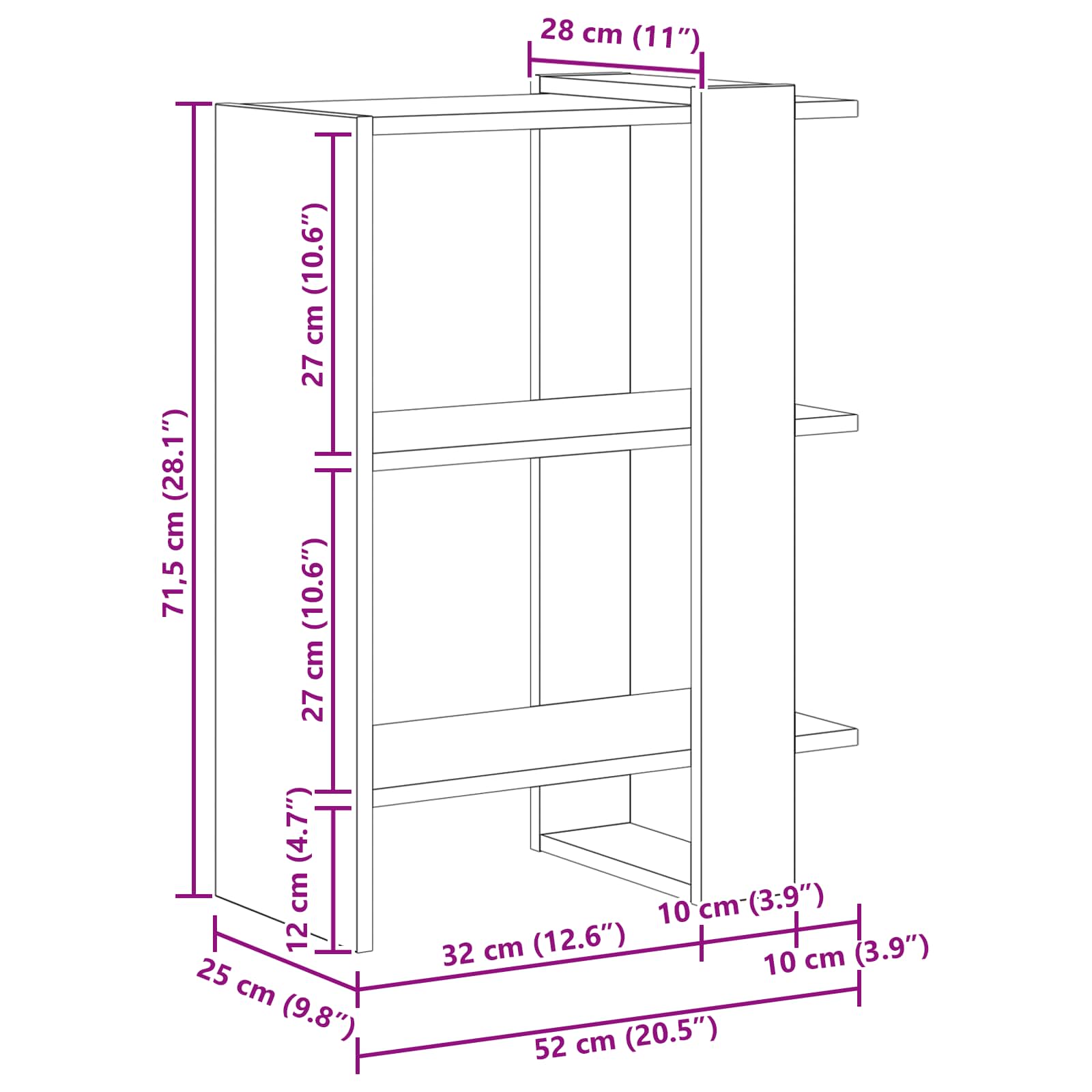 Polica Crni hrast 52 x 25 x 71,5 cm Konstruirano drvo