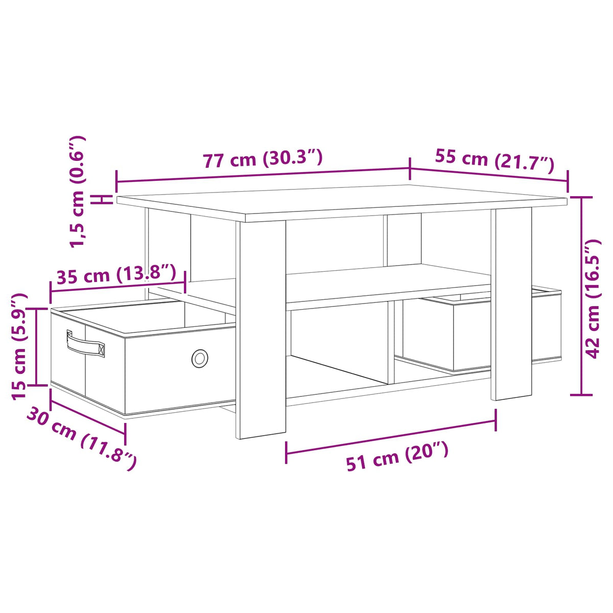 Kava Stol Sonoma hrast 77 x 55 x 42 cm Konstruirano drvo
