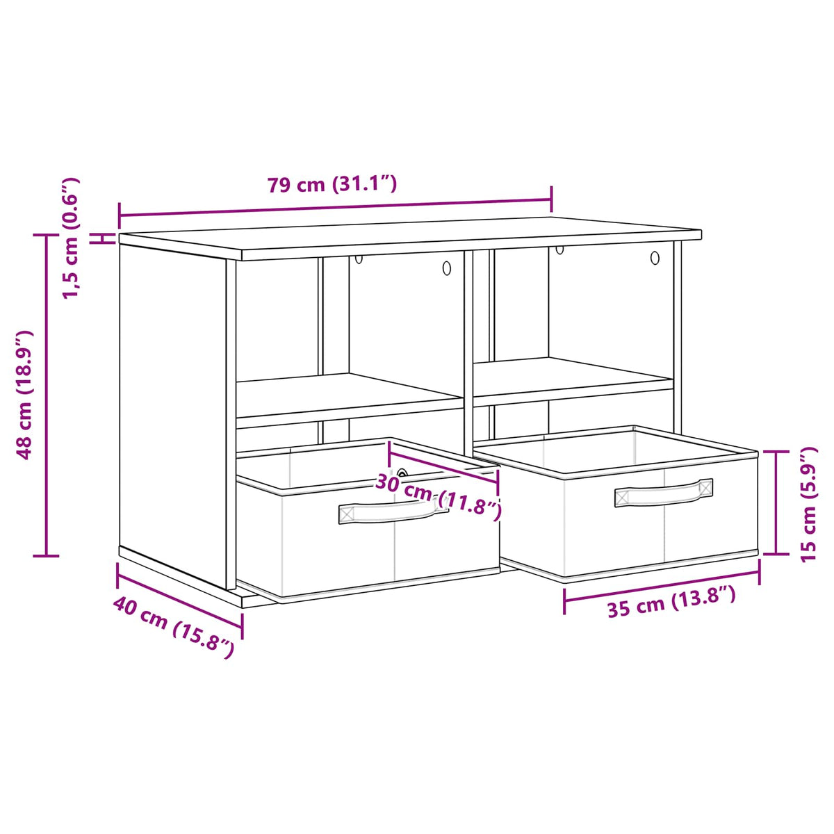 Stalak za TV s ladicama Bijelo 79 x 40 x 48 cm