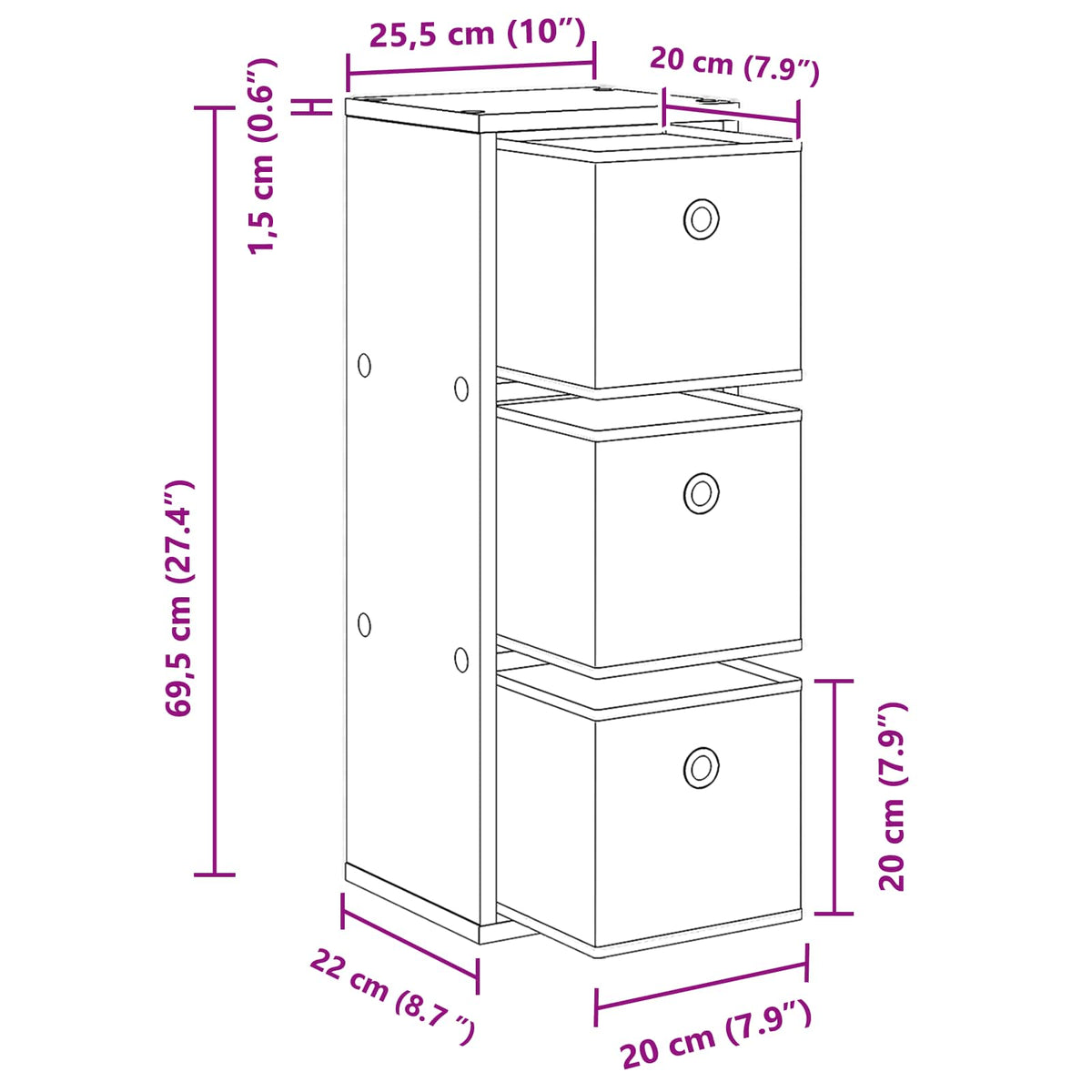 Kreveta s ladicama Siva Sonoma 25,5 x 22 x 69,5 cm