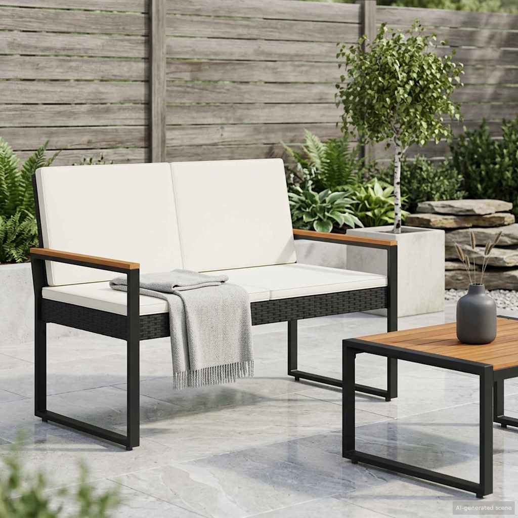 Vanjska klupa Crna i krem-bijela 107 x 61 x 80 cm poliratan