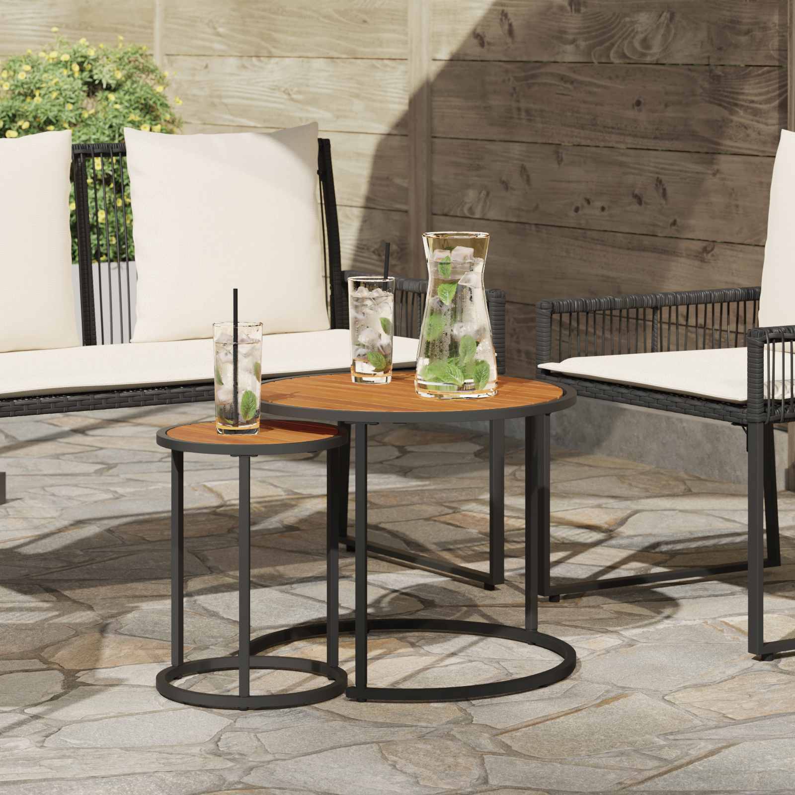 Set stolića za kavu 2 pcs Prirodna i crna 55 x 55 x 45 cm