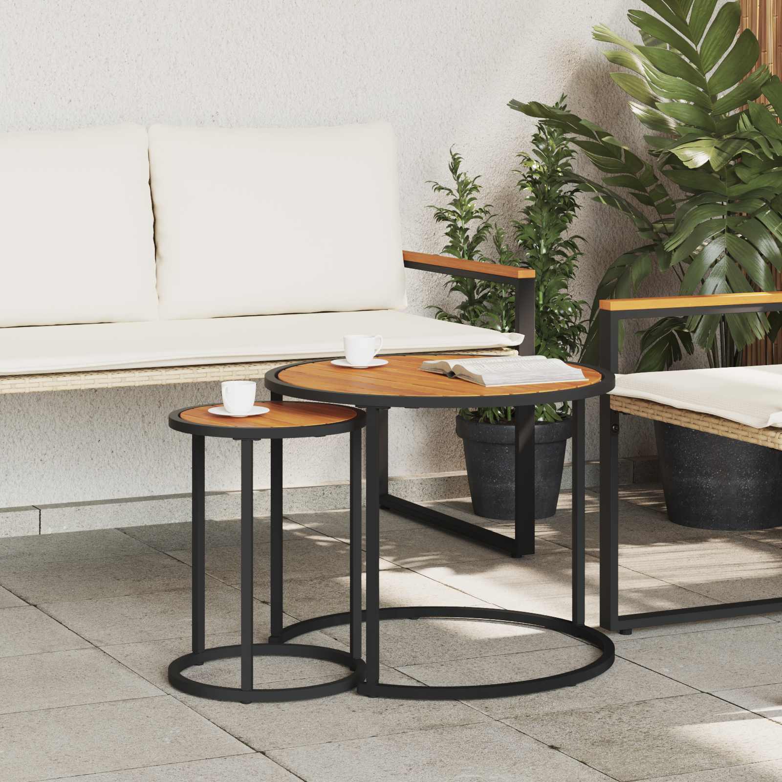 Set stolića za kavu 2 pcs Prirodna i crna 55 x 55 x 45 cm