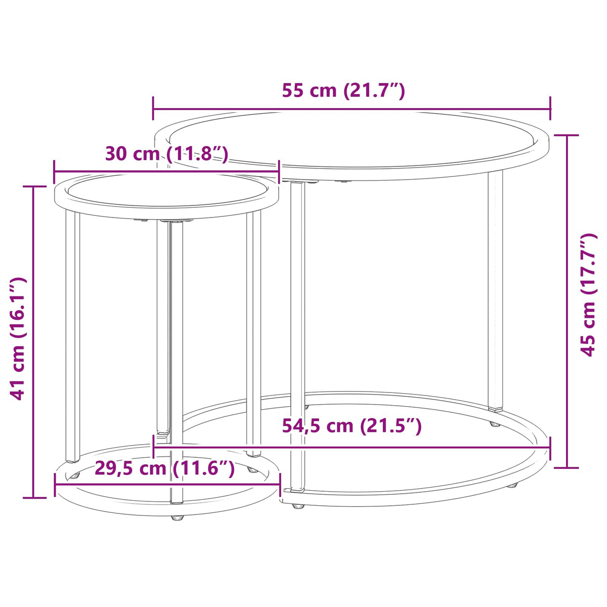 Set stolića za kavu 2 pcs 55 x 55 x 45 cm čelik