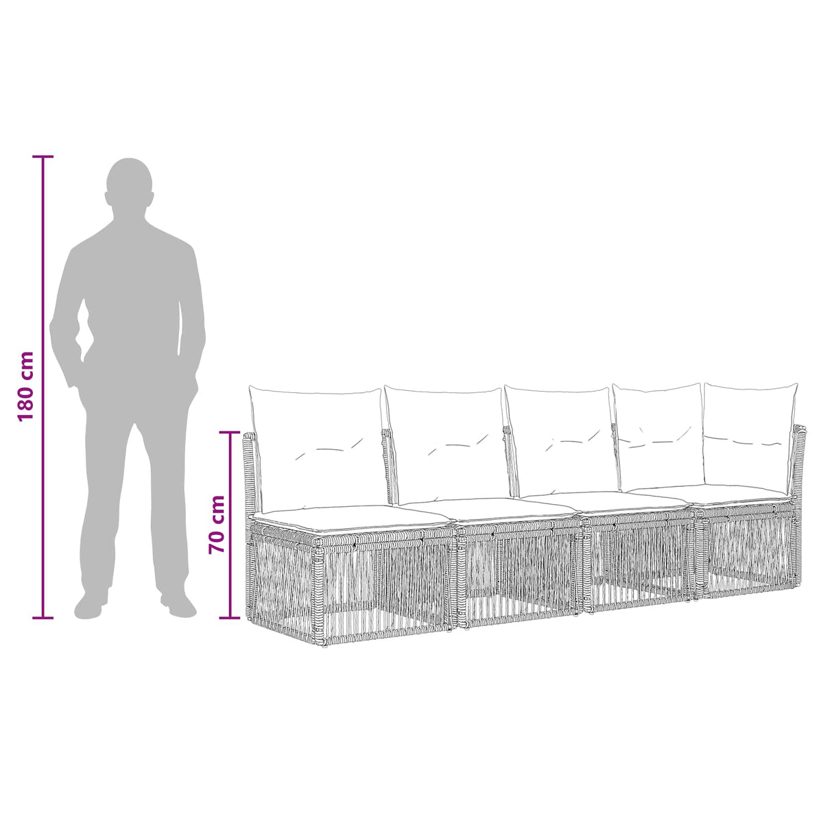 Sofa za 4 osobe s lijevom rukom 4 pcs 4-Broj sjedala Crna