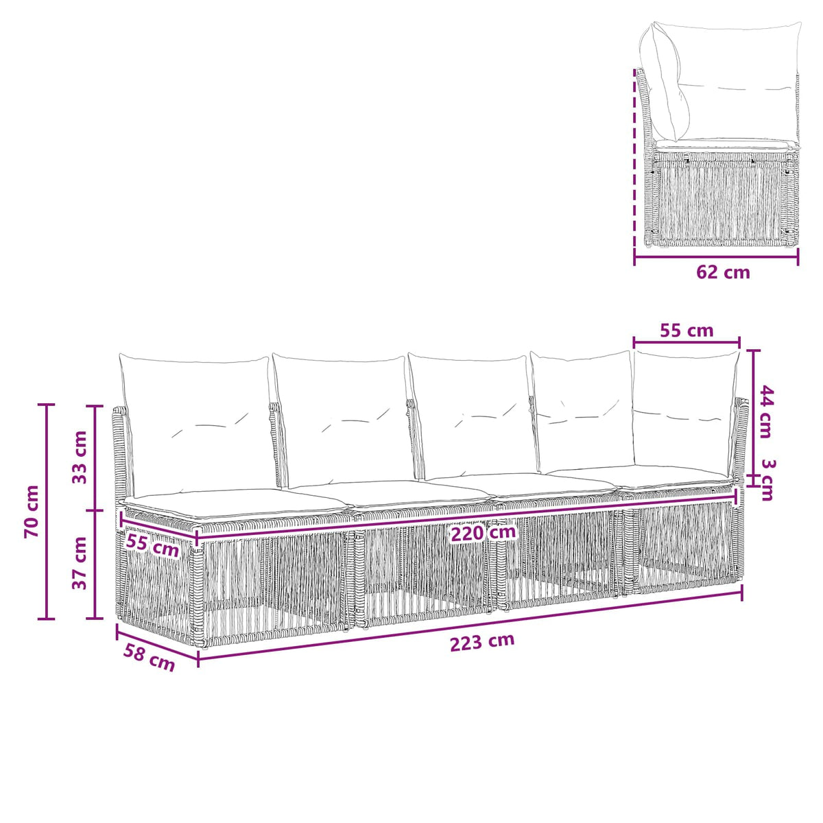Sofa za 4 osobe s lijevom rukom 4 pcs 4-Broj sjedala Bež