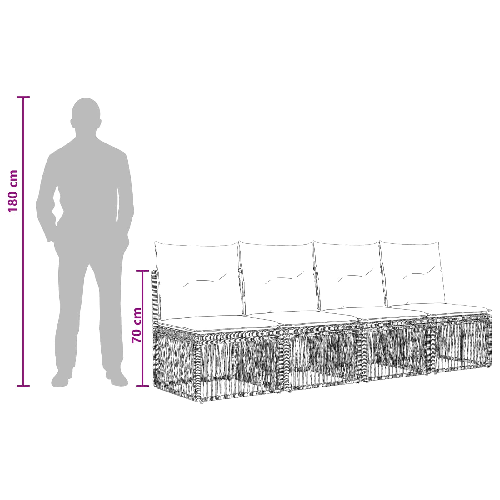 4-sjedala sofa 4 pcs 4-Broj sjedala Crna poliratan