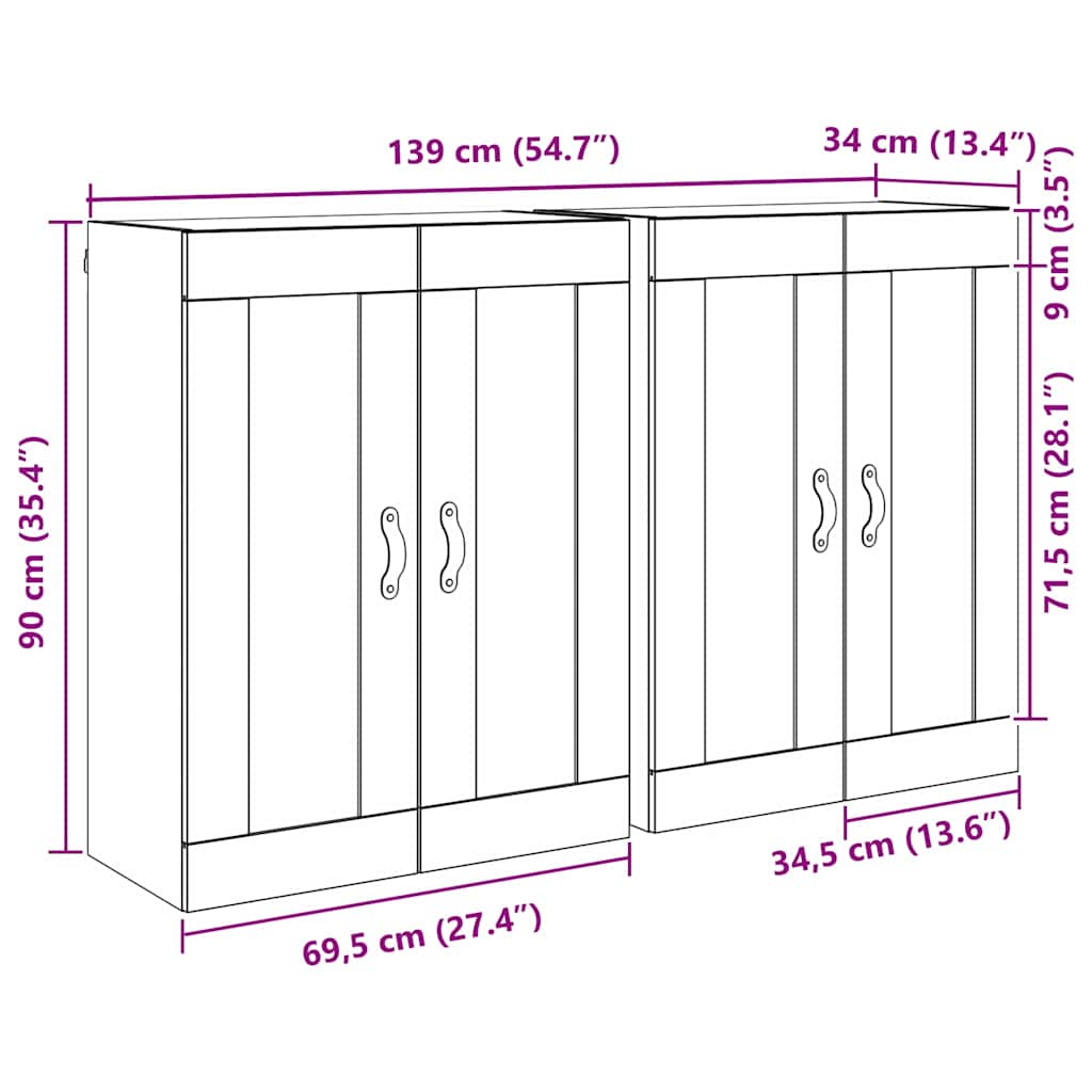 Kabinetski zidni Zidne 2 pcs Staro drvo 69,5 x 34 x 90 cm