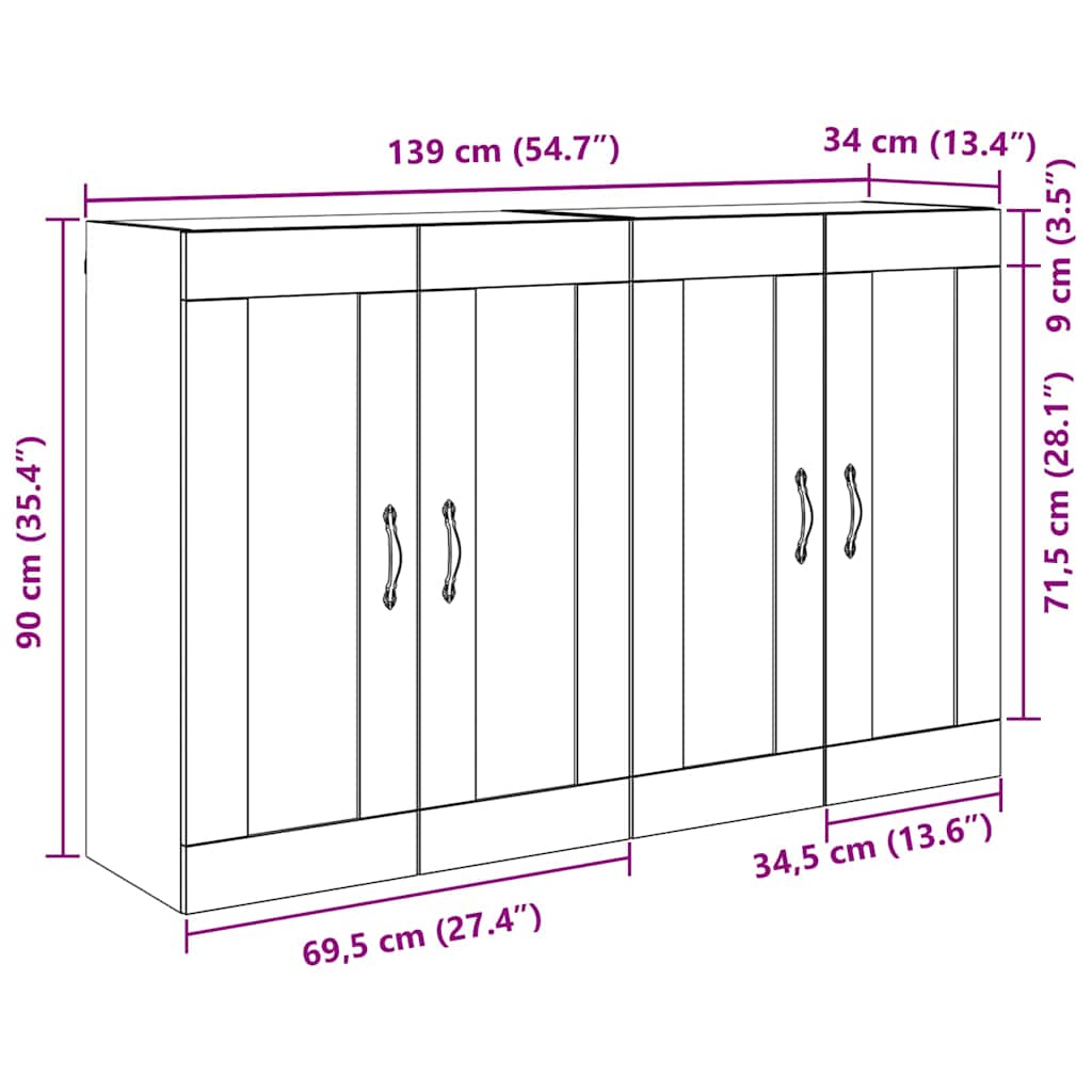 Kabinetski zidni Zidne 2 pcs Staro drvo 69,5 x 34 x 90 cm