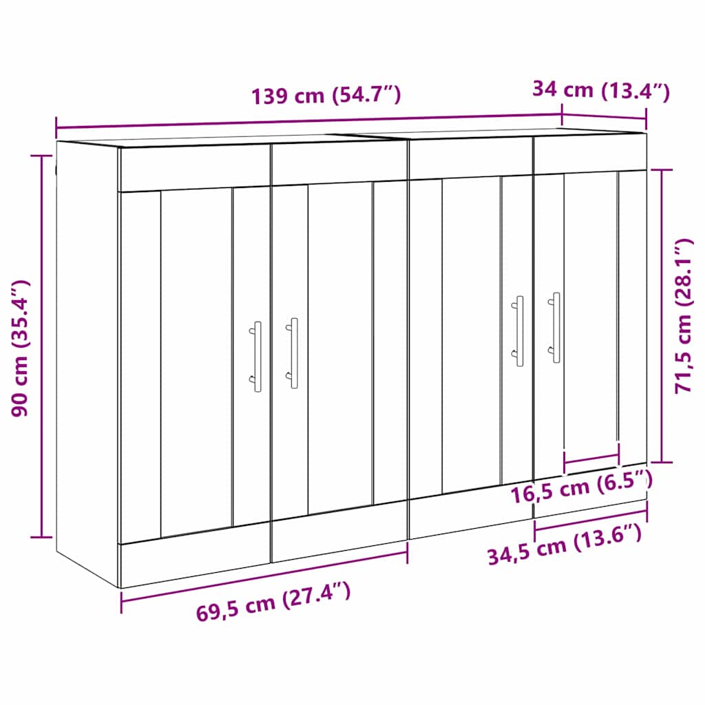 Kabinetski zidni Zidne 2 pcs Staro drvo 69,5 x 34 x 90 cm