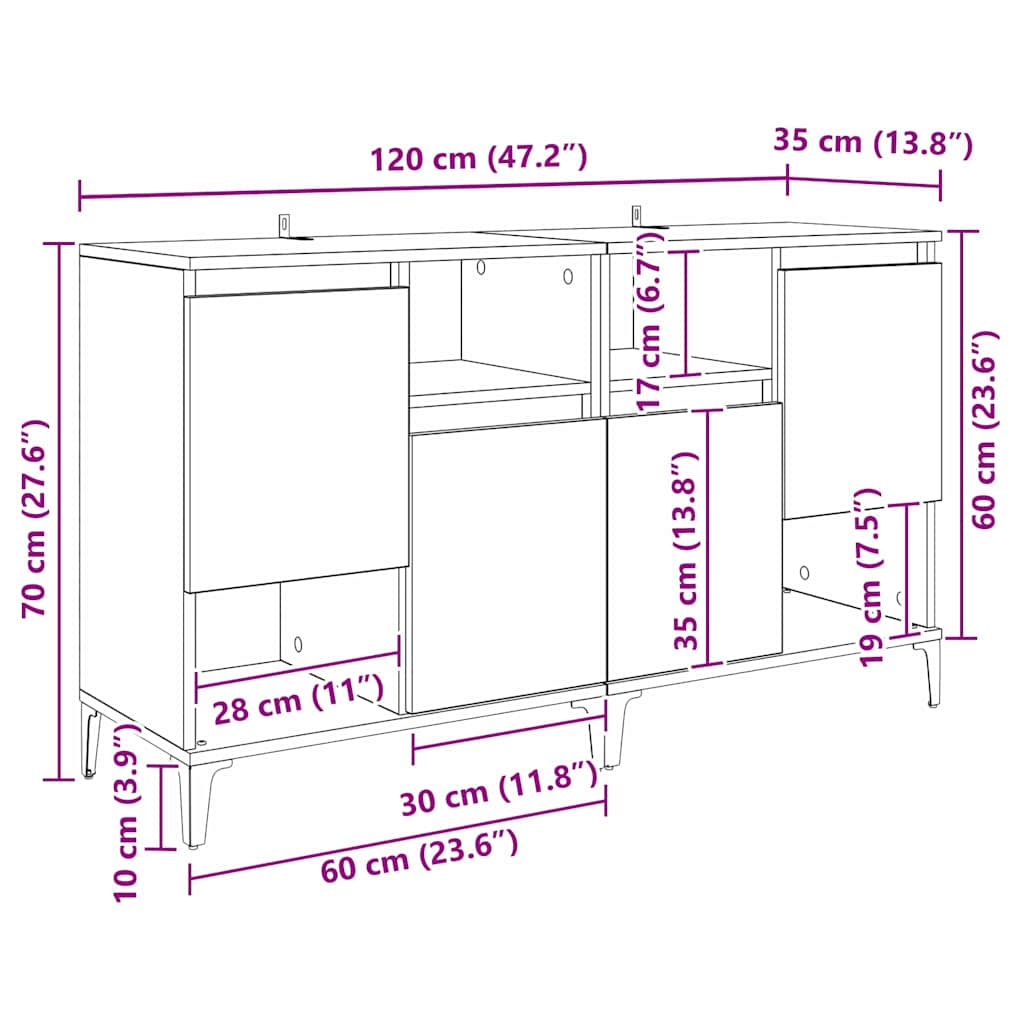 Komode 2 pcs Staro drvo 60 x 35 x 70 cm Konstruirano drvo