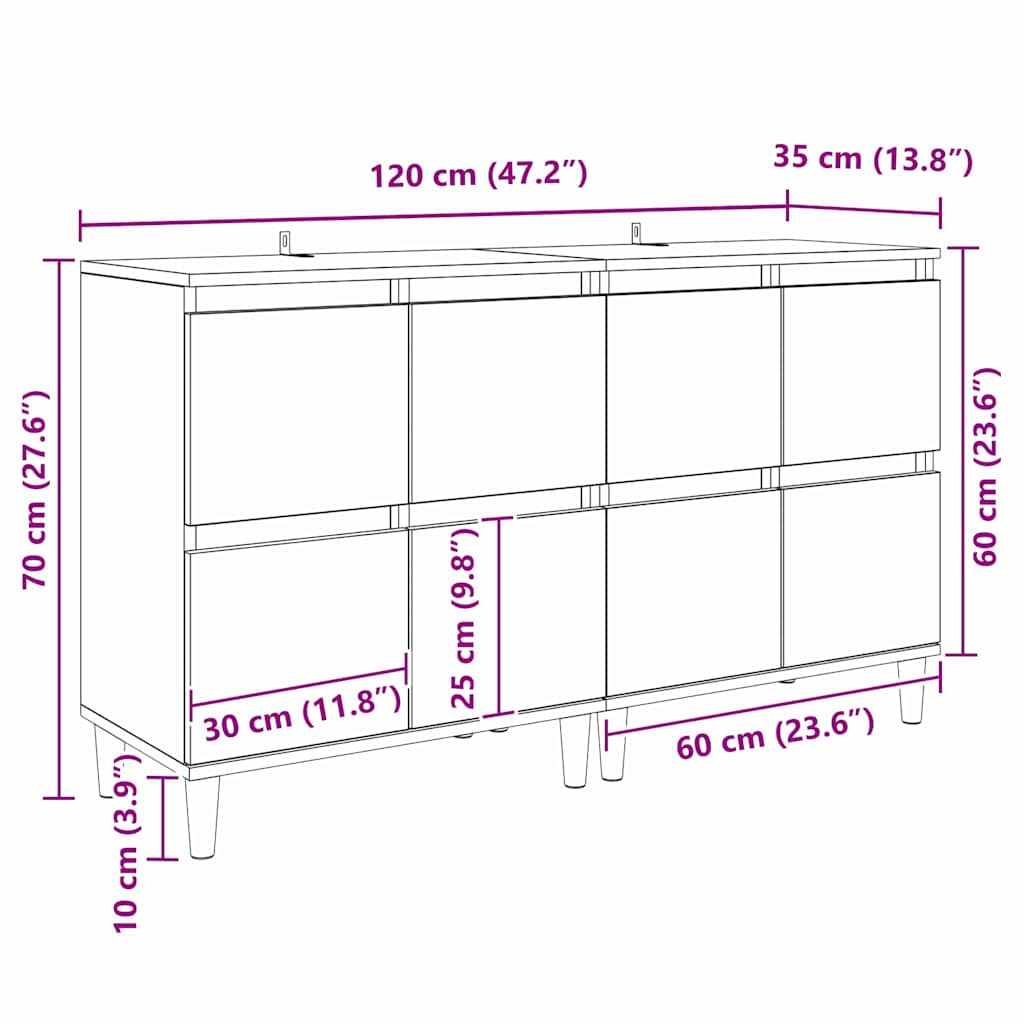 Komode 2 pcs Staro drvo 60 x 35 x 70 cm Konstruirano drvo
